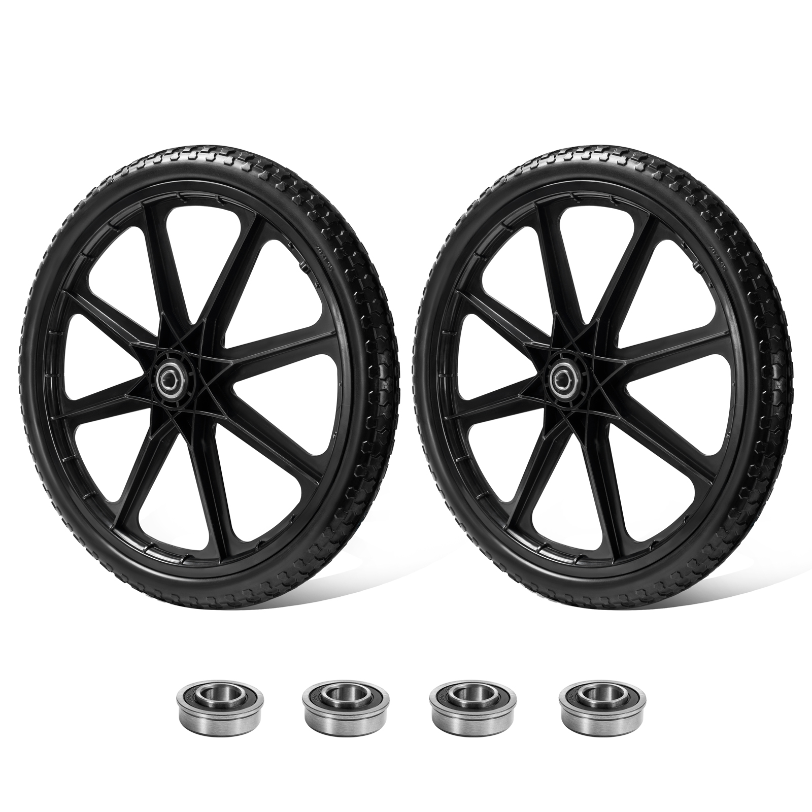 20 inch Black Rubber Flat Free Tire Cart Wheels Replacement Rubbermaid Wheelbarrow Wheels Garden Cart